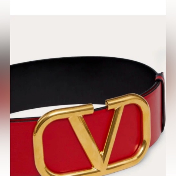 VALENTINO GARAVANI RÉVERSIBLE Widest Black & Red Leather Belt with Gold V Buckle - Picture 4 of 17